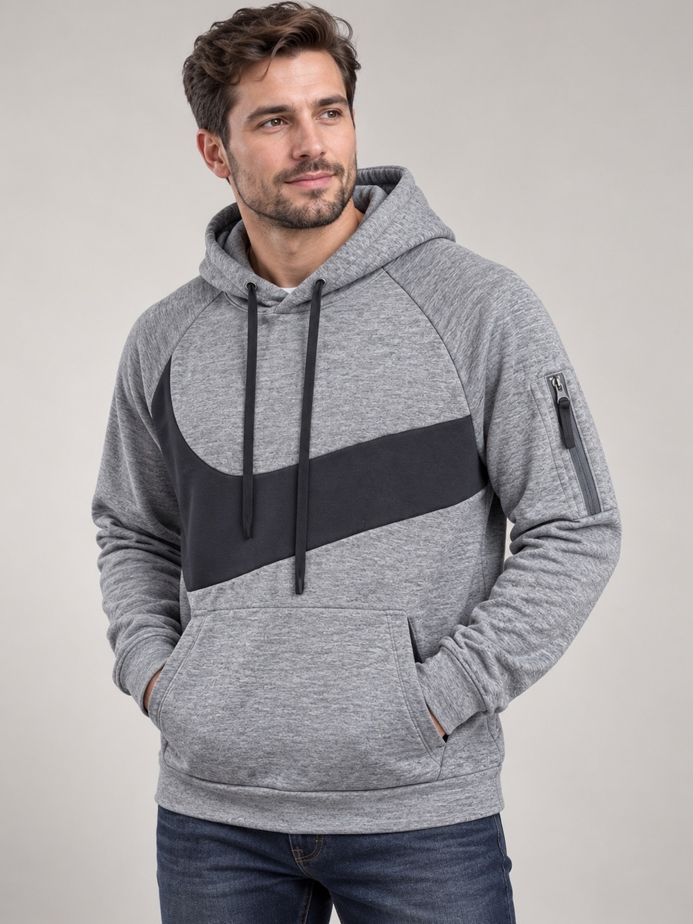 Nike Gray Pullover Hoodie with Black Swoosh Accent